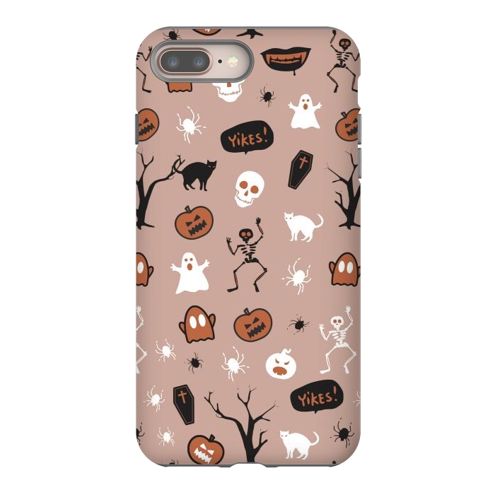 iPhone 8 plus StrongFit Halloween monsters pattern - skeletons, pumpkins, ghosts, cats, spiders by Oana 
