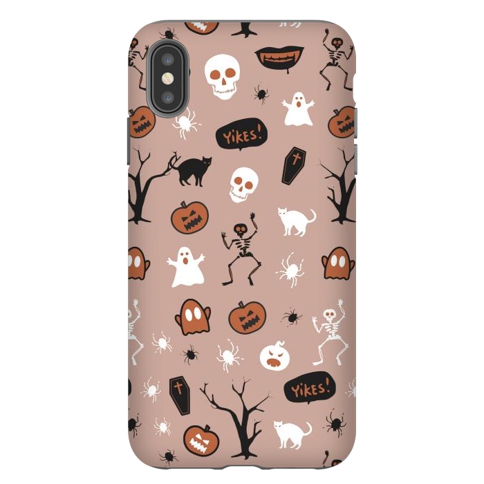 iPhone Xs Max StrongFit Halloween monsters pattern - skeletons, pumpkins, ghosts, cats, spiders by Oana 