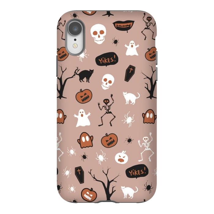 iPhone Xr StrongFit Halloween monsters pattern - skeletons, pumpkins, ghosts, cats, spiders by Oana 