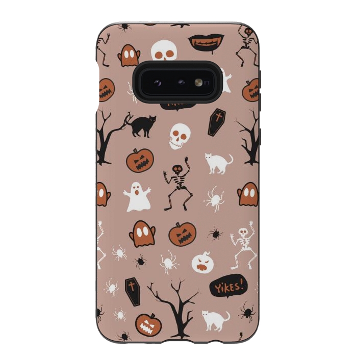 Galaxy S10e StrongFit Halloween monsters pattern - skeletons, pumpkins, ghosts, cats, spiders by Oana 