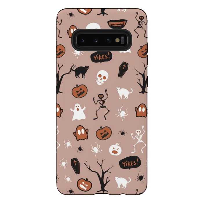 Galaxy S10 plus StrongFit Halloween monsters pattern - skeletons, pumpkins, ghosts, cats, spiders by Oana 