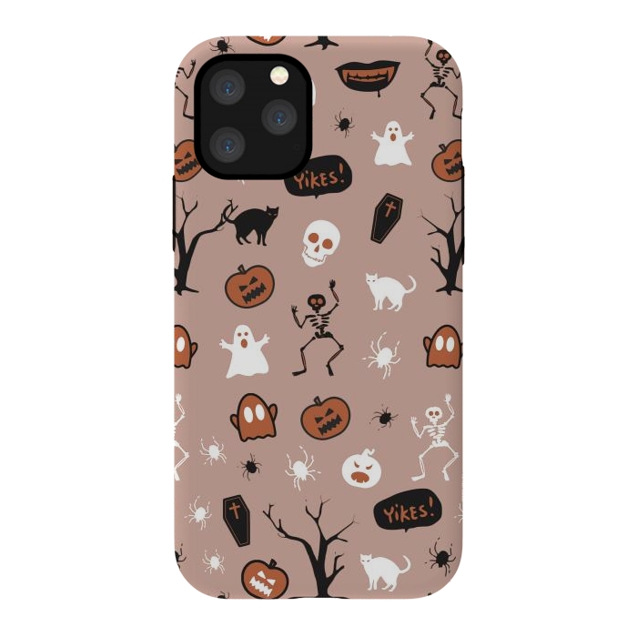 iPhone 11 Pro StrongFit Halloween monsters pattern - skeletons, pumpkins, ghosts, cats, spiders by Oana 