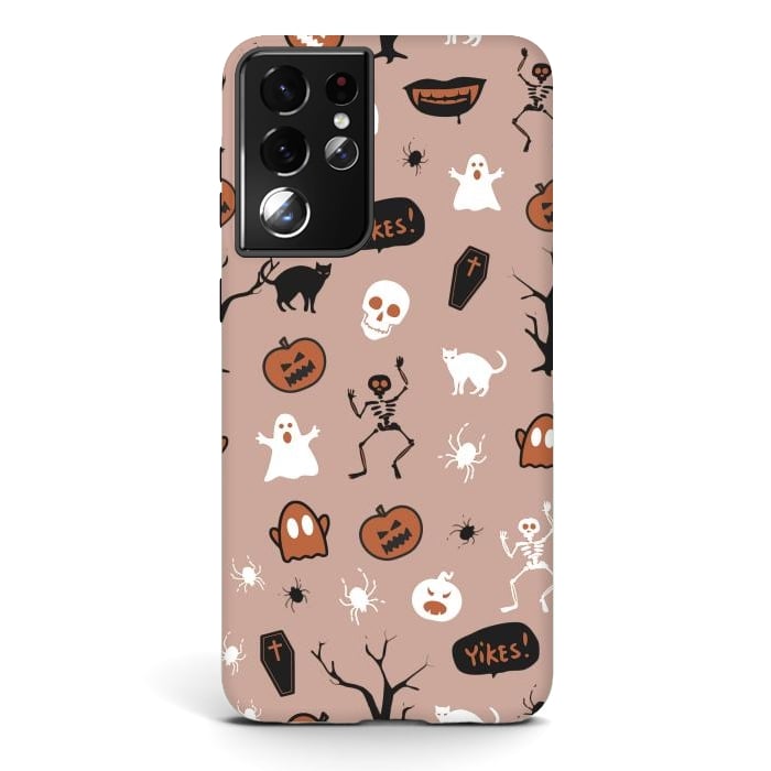 Galaxy S21 ultra StrongFit Halloween monsters pattern - skeletons, pumpkins, ghosts, cats, spiders por Oana 