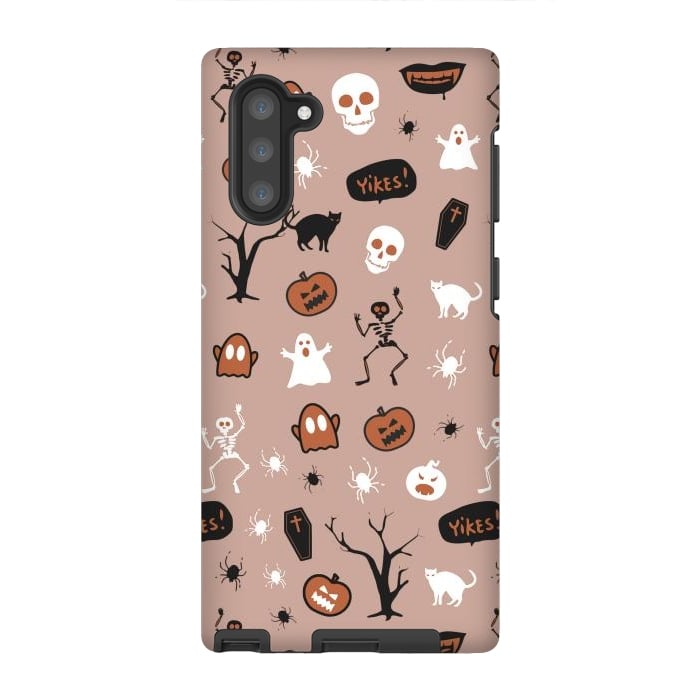 Galaxy Note 10 StrongFit Halloween monsters pattern - skeletons, pumpkins, ghosts, cats, spiders by Oana 