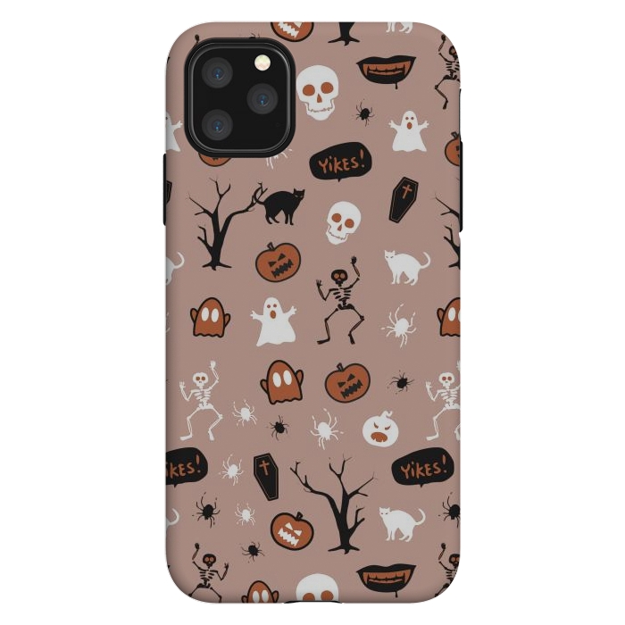 iPhone 11 Pro Max StrongFit Halloween monsters pattern - skeletons, pumpkins, ghosts, cats, spiders by Oana 