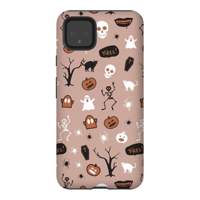 Pixel 4XL StrongFit Halloween monsters pattern - skeletons, pumpkins, ghosts, cats, spiders by Oana 