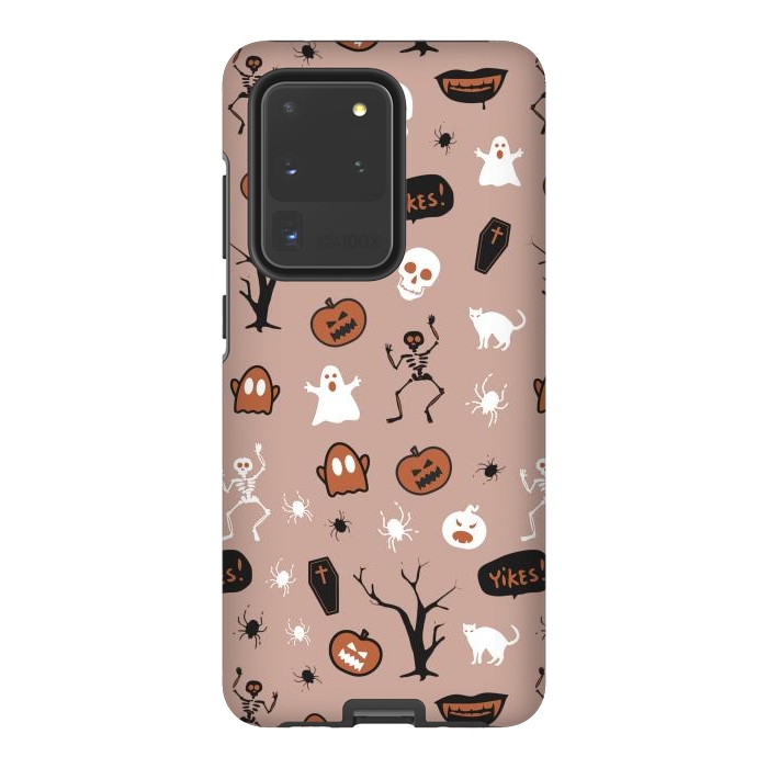 Galaxy S20 Ultra StrongFit Halloween monsters pattern - skeletons, pumpkins, ghosts, cats, spiders by Oana 