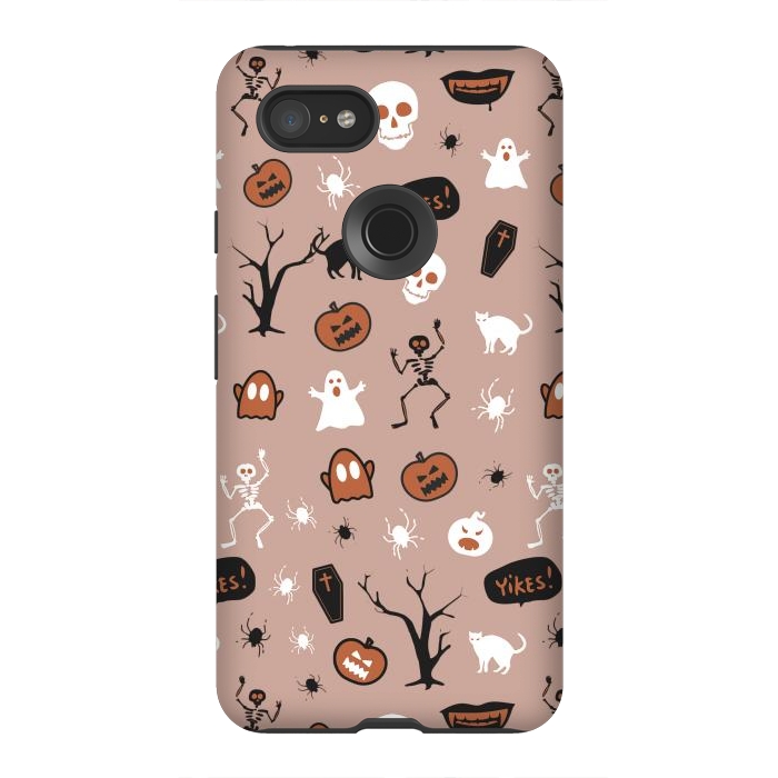 Pixel 3XL StrongFit Halloween monsters pattern - skeletons, pumpkins, ghosts, cats, spiders by Oana 