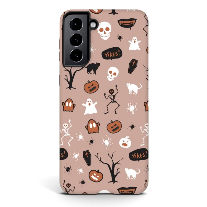 Galaxy S21 StrongFit Halloween monsters pattern - skeletons, pumpkins, ghosts, cats, spiders by Oana 