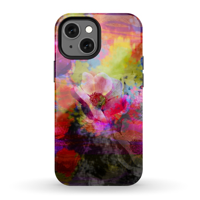 iPhone 13 mini StrongFit Floral multicolour abstract digital flowers pink by Josie