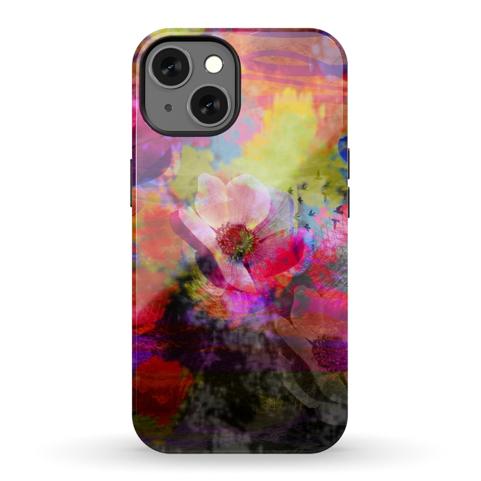 iPhone 13 StrongFit Floral multicolour abstract digital flowers pink by Josie