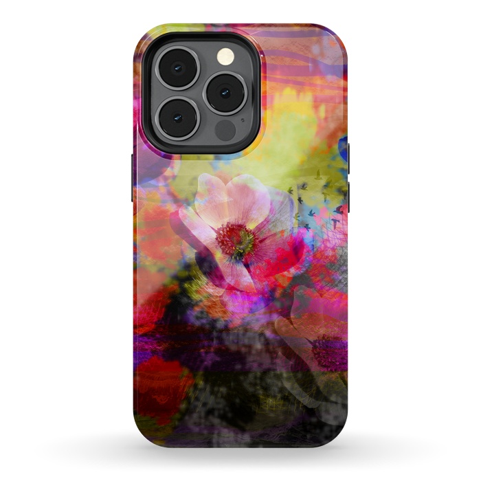 iPhone 13 pro StrongFit Floral multicolour abstract digital flowers pink by Josie