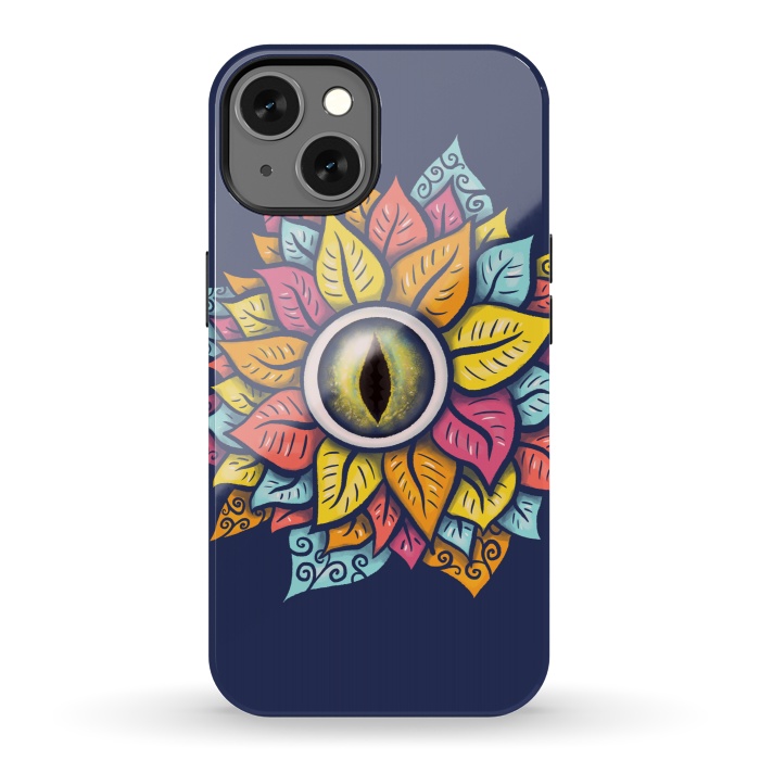 iPhone 13 StrongFit Colorful Reptile Eye Flower Fun Weird Digital Art by Boriana Giormova