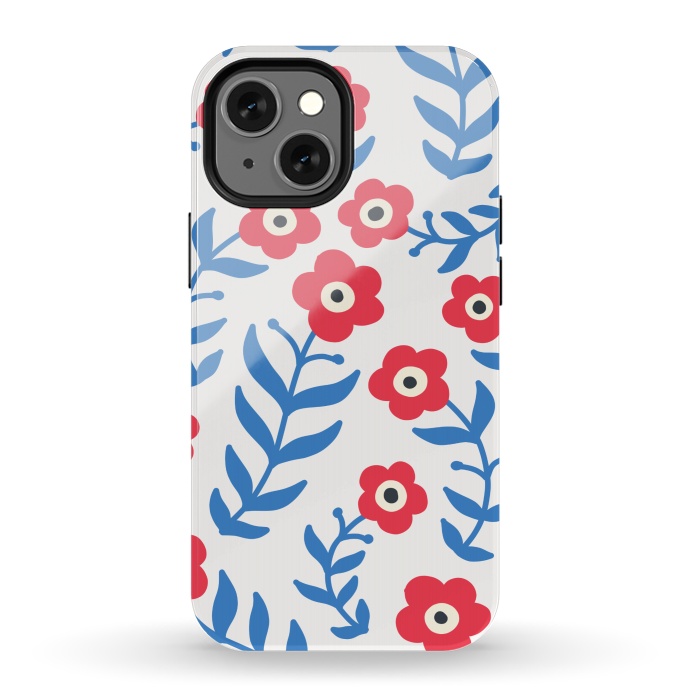 iPhone 13 mini StrongFit Red flowers and blue leaves by Winston