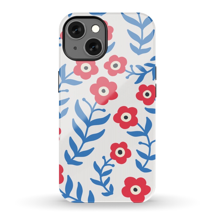 iPhone 13 StrongFit Red flowers and blue leaves by Winston