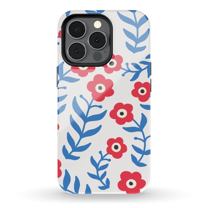 iPhone 13 pro StrongFit Red flowers and blue leaves by Winston