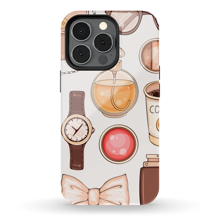iPhone 13 pro StrongFit Fashion set of Woman's Accessories and Cosmetics by ArtsCase
