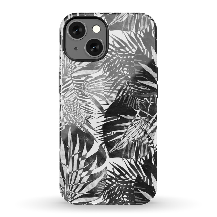 iPhone 13 StrongFit Black and white tropical leaves illusion by Oana 