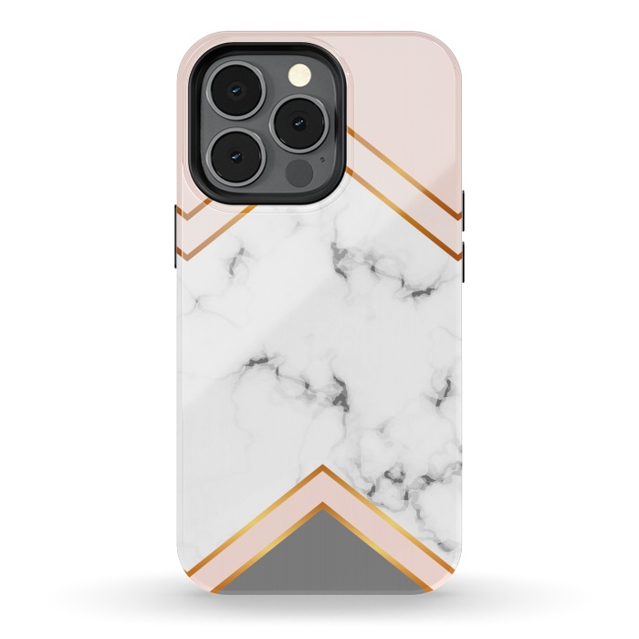 iPhone 13 pro StrongFit Marble with geomtric figures and gold lines by ArtsCase