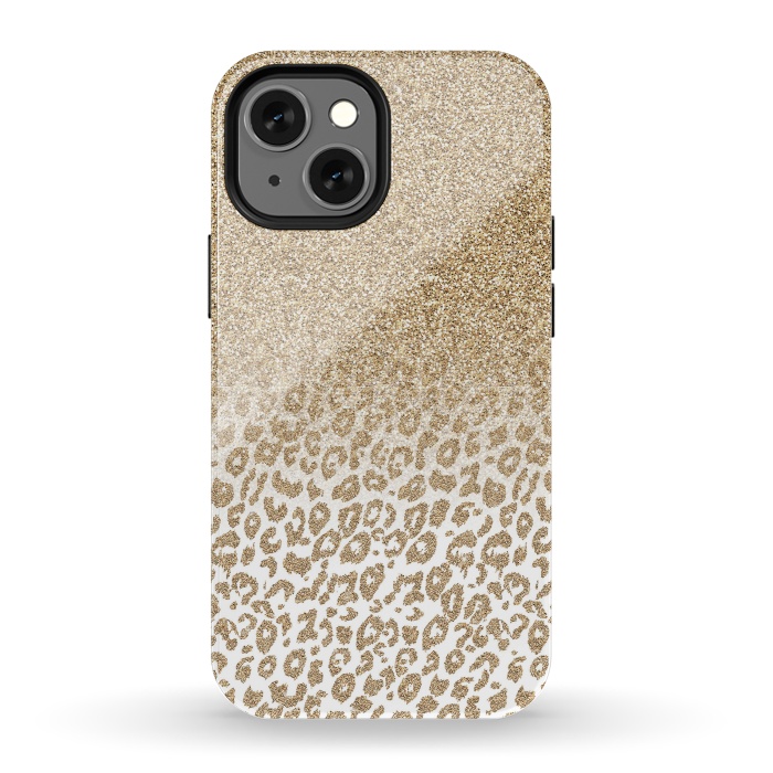 iPhone 13 mini StrongFit Trendy Gold Glitter and Leopard Print Gradient Design by InovArts