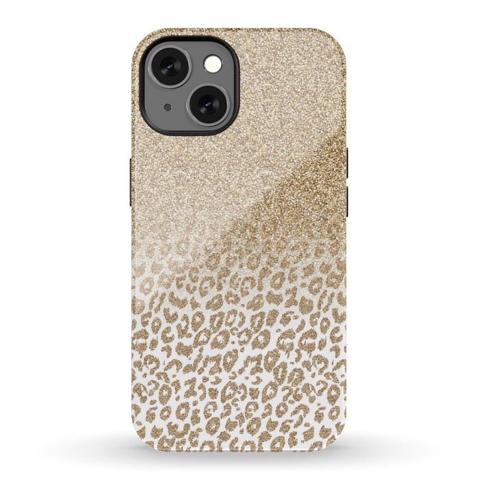 iPhone 13 StrongFit Trendy Gold Glitter and Leopard Print Gradient Design by InovArts
