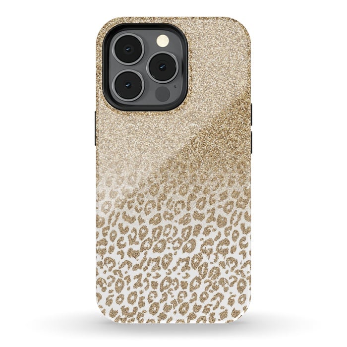 iPhone 13 pro StrongFit Trendy Gold Glitter and Leopard Print Gradient Design by InovArts