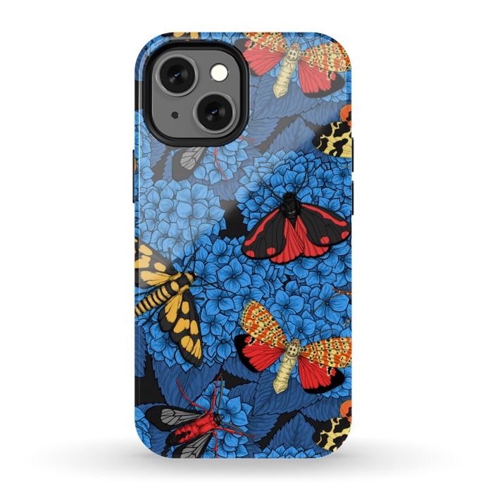 iPhone 13 mini StrongFit Moths on blue hydrangea by Katerina Kirilova
