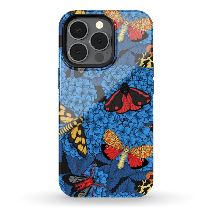 iPhone 13 pro StrongFit Moths on blue hydrangea by Katerina Kirilova