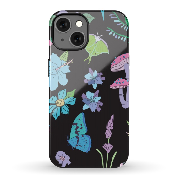 iPhone 13 StrongFit Garden Witch Pastel Mushrooms, Flowers, Butterflies by Luna Elizabeth Art
