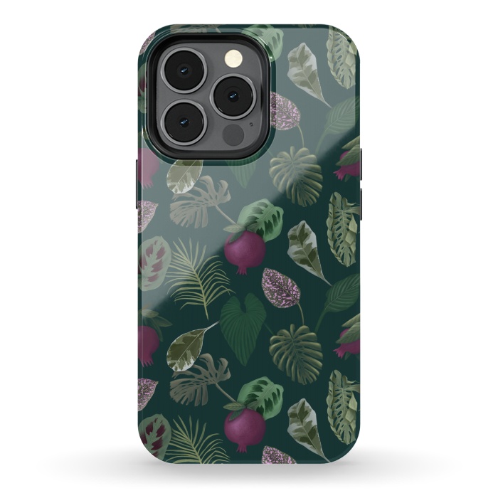 iPhone 13 pro StrongFit Pomegranates & Palm Leaves by Tishya Oedit