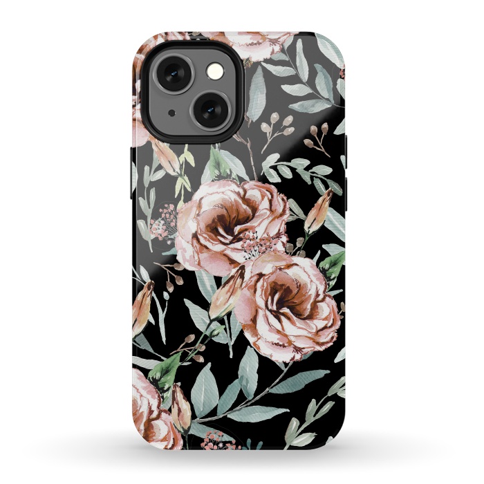 iPhone 13 mini StrongFit Floral Explosion Black by Anis Illustration