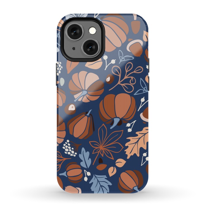 iPhone 13 mini StrongFit Fall Fruits in Navy and Orange by Paula Ohreen