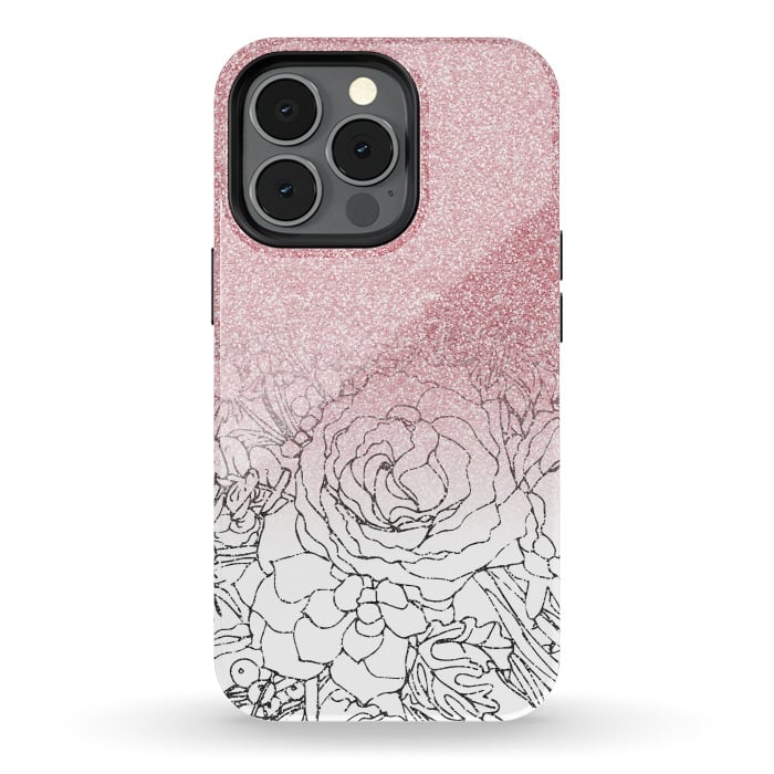 iPhone 13 pro StrongFit Elegant Floral Doodles Pink Gradient Glitter Image by InovArts