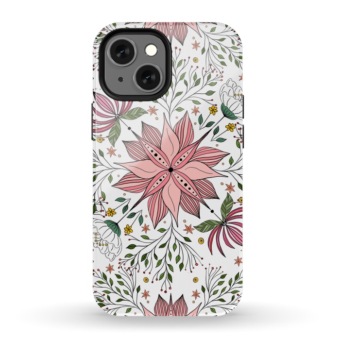 iPhone 13 mini StrongFit Cute Vintage Pink Floral Doodles Tile Art by InovArts