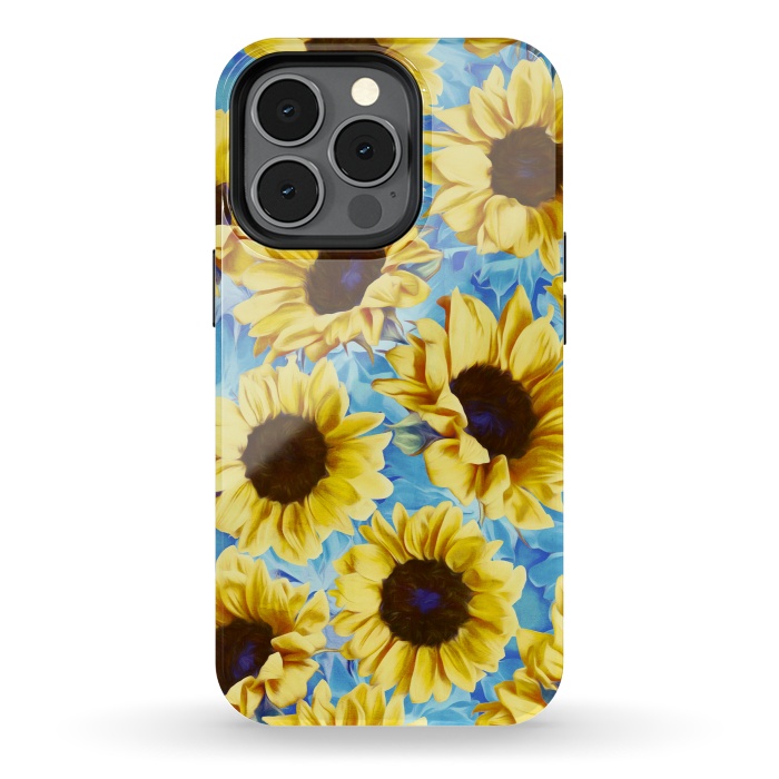 iPhone 13 pro StrongFit Dreamy Sunflowers on Blue by Micklyn Le Feuvre