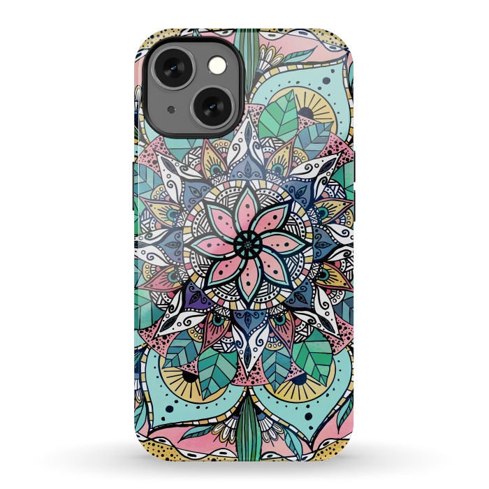iPhone 13 StrongFit Bohemian Colorful Watercolor Floral Mandala by InovArts