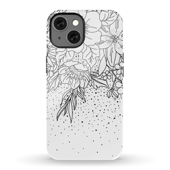 iPhone 13 StrongFit Cute Black White floral doodles and confetti design by InovArts