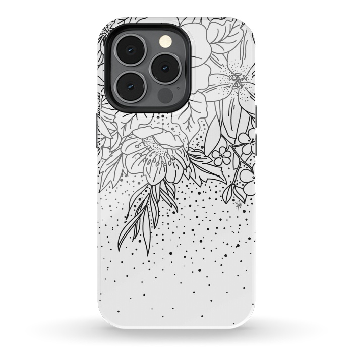 iPhone 13 pro StrongFit Cute Black White floral doodles and confetti design by InovArts