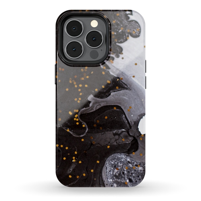 iPhone 13 pro StrongFit glitter marble black white by haroulita