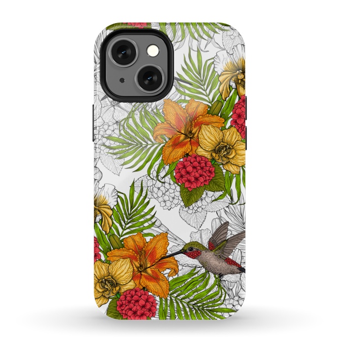 iPhone 13 mini StrongFit Hummingbirds and tropical bouquet by Katerina Kirilova