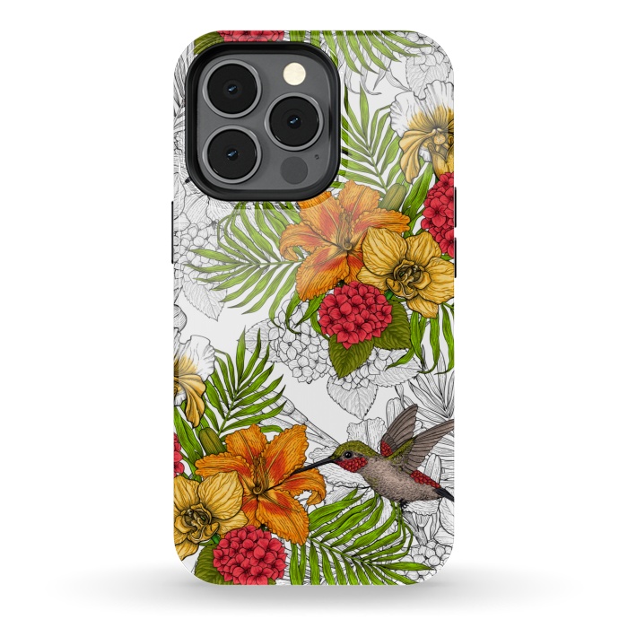 iPhone 13 pro StrongFit Hummingbirds and tropical bouquet by Katerina Kirilova