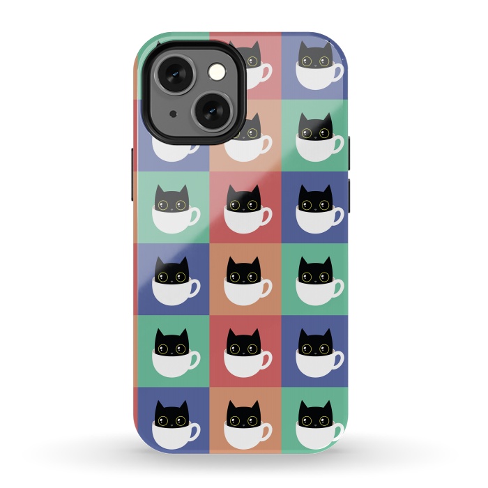 iPhone 13 mini StrongFit Coffee  cat pattern by Laura Nagel