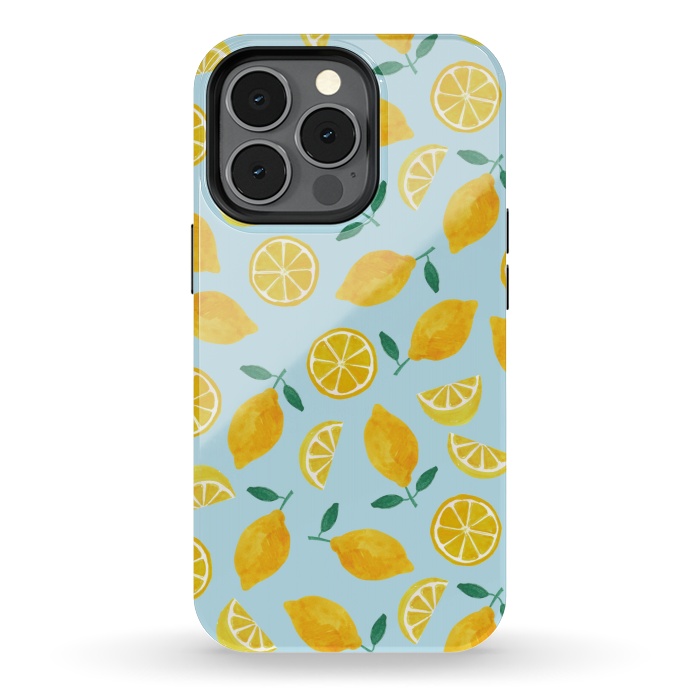 iPhone 13 pro StrongFit Watercolour Lemons by Tishya Oedit