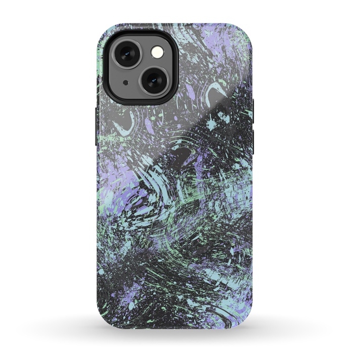 iPhone 13 mini StrongFit Dripping Splatter Purple Turquoise by Ninola Design