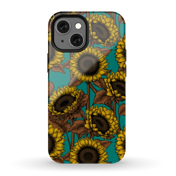 iPhone 13 mini StrongFit Sunflowers on turquoise by Katerina Kirilova