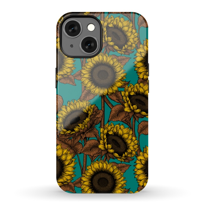 iPhone 13 StrongFit Sunflowers on turquoise by Katerina Kirilova