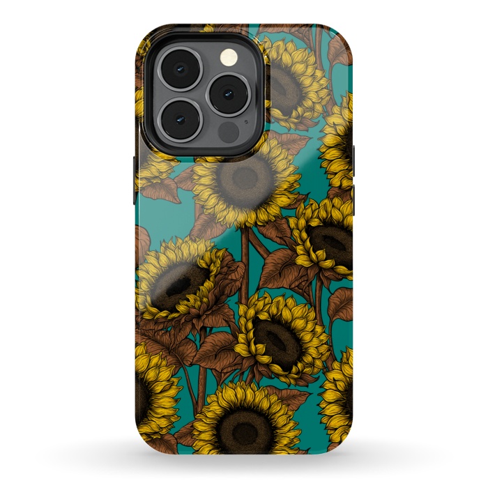 iPhone 13 pro StrongFit Sunflowers on turquoise by Katerina Kirilova