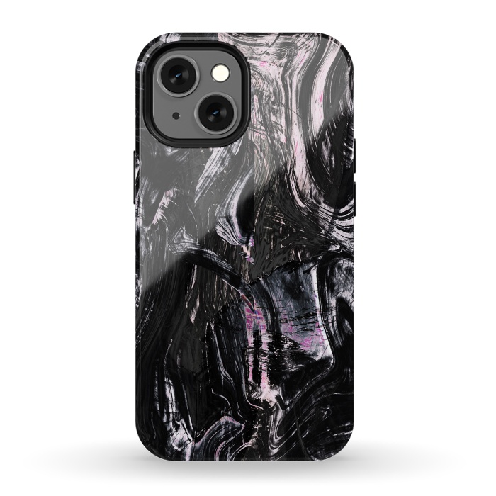 iPhone 13 mini StrongFit Brushed black pink ink marble by Oana 