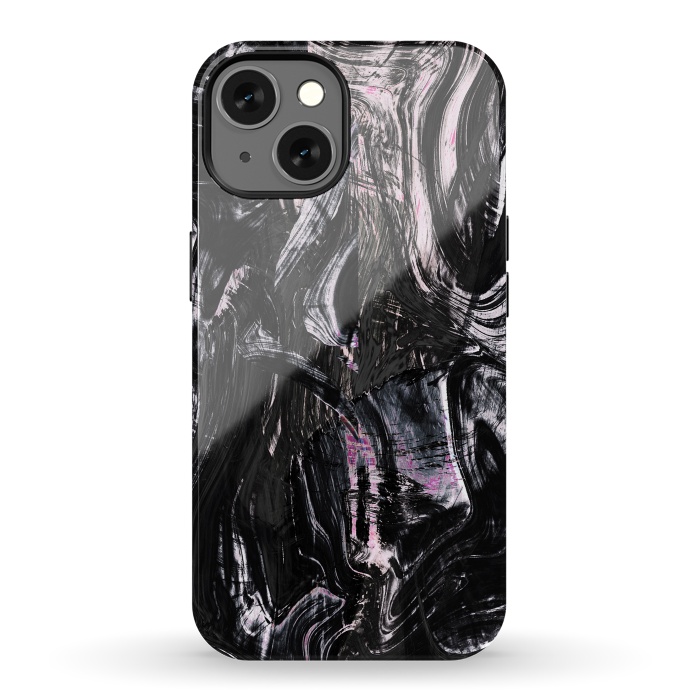 iPhone 13 StrongFit Brushed black pink ink marble by Oana 
