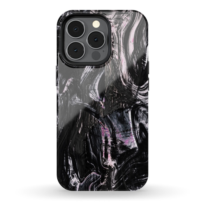 iPhone 13 pro StrongFit Brushed black pink ink marble by Oana 
